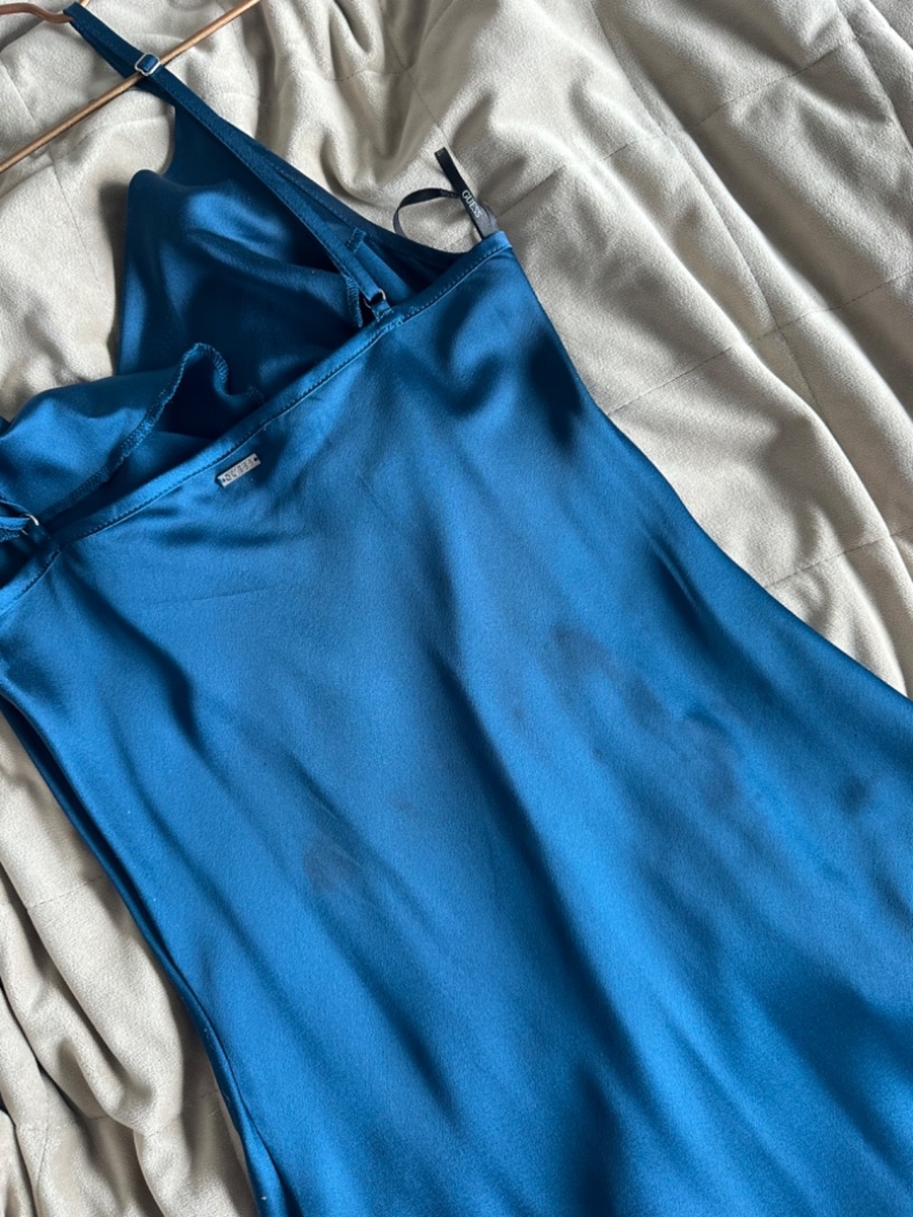 GUESS Satin Slip Teal Blue Dress - Picture 3 of 3